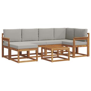 vidaXL Āra dīvānu komplekts ar spilvenu 7 pcs Dabīgs un gai&scaron;i pelēks