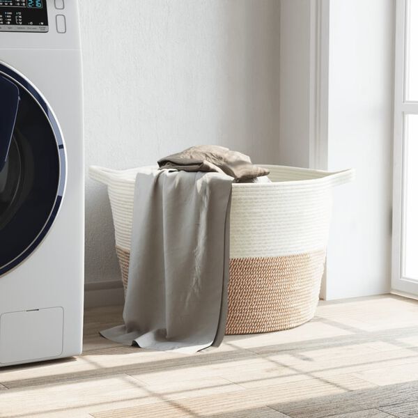 vidaXL veļas grozs, brūns un balts, &Oslash;60x36 cm, kokvilna
