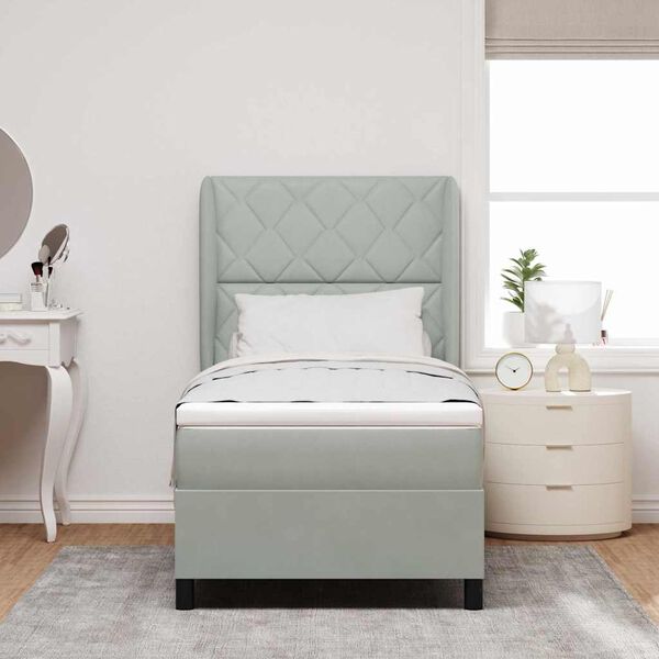 vidaXL Kastītes atsperu gulta Gai&scaron;i pelēks 200 x 90 cm Samts