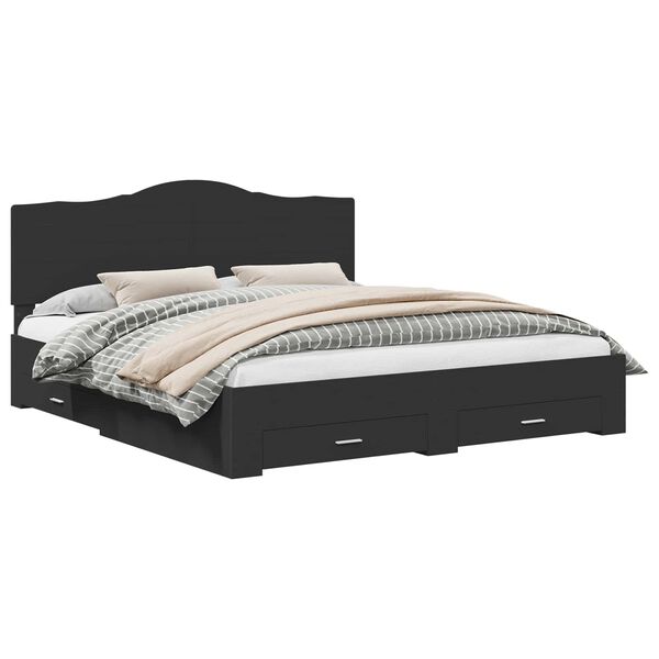 vidaXL Gultas rāmis ar atvilktni Melna 200 x 200 cm Inženierijas koks