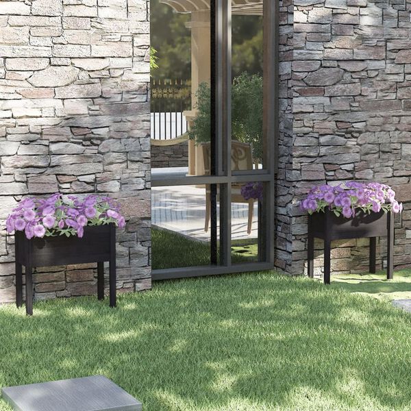 vidaXL dārza puķu kastes, 2 gab., 70x31x70 cm, melns priedes masīvkoks