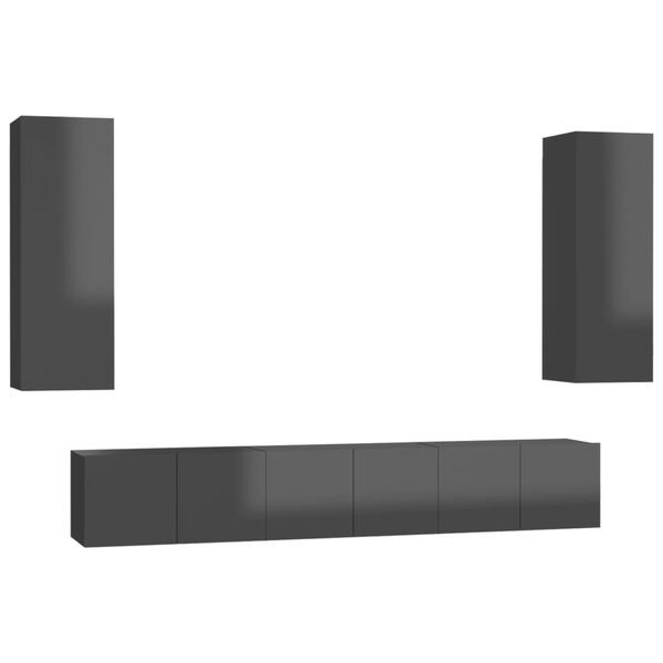 vidaXL 5-daļīgs TV skapī&scaron;u komplekts, spīdīgi pelēks inženierijas koks