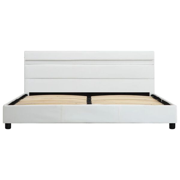 vidaXL gultas rāmis ar LED, balta mākslīgā āda, 120x200 cm
