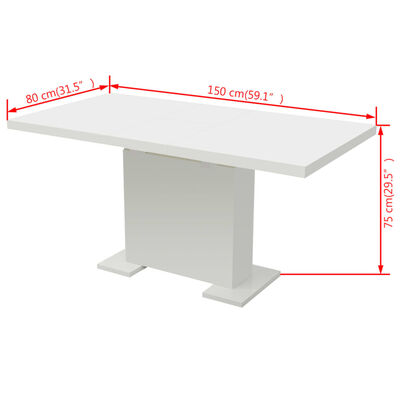 vidaXL izvelkams virtuves galds, spīdīgi balts