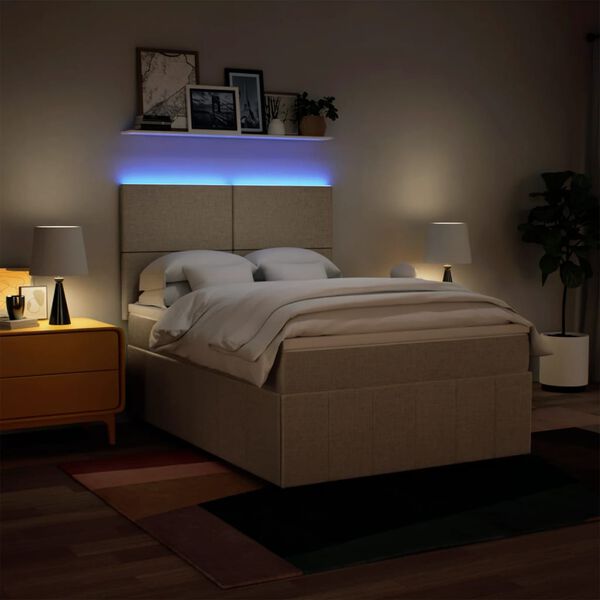 vidaXL atsperu gulta ar matraci, krēmkrāsas audums, 140x190 cm