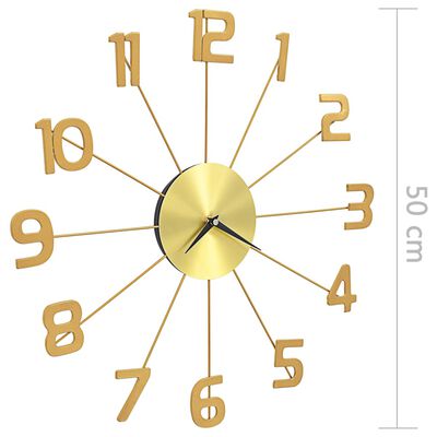 vidaXL sienas pulkstenis, 50 cm, metāls, zelta krāsa