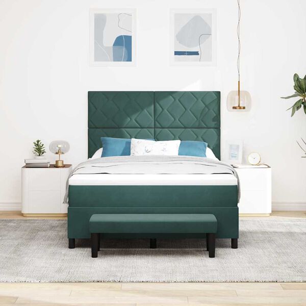 vidaXL Kastītes atsperu gulta ar matraci Tum&scaron;i zaļ&scaron; 140 x 190 cm Samts