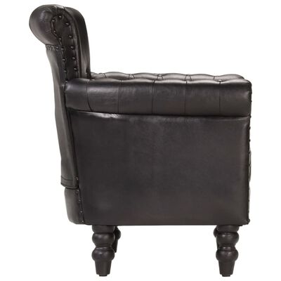 vidaXL atpūtas krēsls, melna dabīgā kazas āda