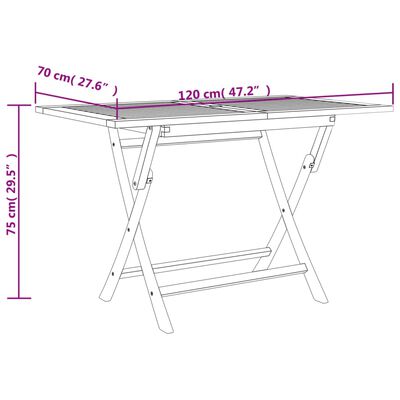 vidaXL saliekams dārza galds, pelēks, 120x70x75 cm, masīvs tīkkoks