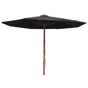 vidaXL dārza saulessargs ar koka kātu, 350 cm, melns