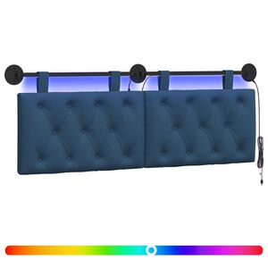 vidaXL Piekaramais gultas galvgalis Ar LED gaismu Zila Audums