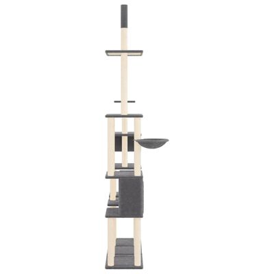 vidaXL kaķu māja ar sizala stabiem nagu asināšanai, 279 cm, pelēka