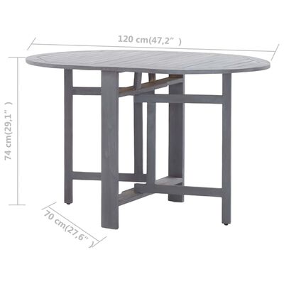 vidaXL dārza galds, pelēks, 120x70x74 cm, akācijas masīvkoks
