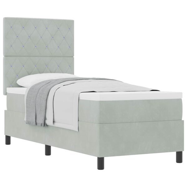 vidaXL Kastītes atsperu gulta Gai&scaron;i pelēks 80 x 200 cm audums