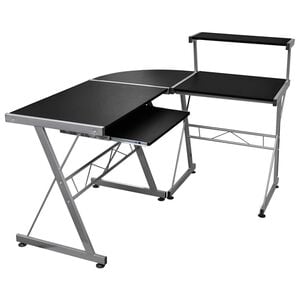 vidaXL stūra datorgalds, melns, 132x112x99 cm, inženierijas koks