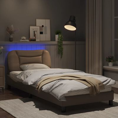 vidaXL gultas rāmis ar LED, kapučīno, 80x200 cm, mākslīgā āda