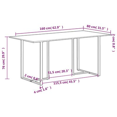 vidaXL virtuves galds, 160 cm, pārstrādāts masīvkoks