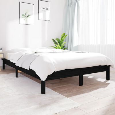 vidaXL gultas rāmis, melns, 180x200 cm, priedes masīvkoks, Super King