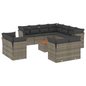 vidaXL 12-daļīgs dārza atpūtas mēbeļu komplekts, matrači, pelēks PE