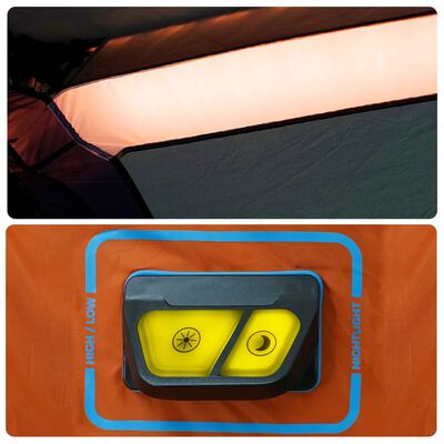 vidaXL kempinga telts ar LED, 9 personām, gaiši pelēka un oranža