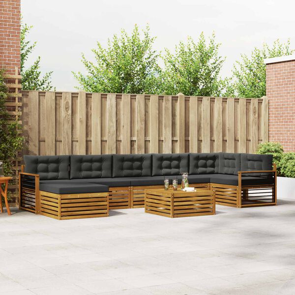 vidaXL Dīvāna komplekti 8 pcs Dabisks un antracīts Cietā akācijas koks