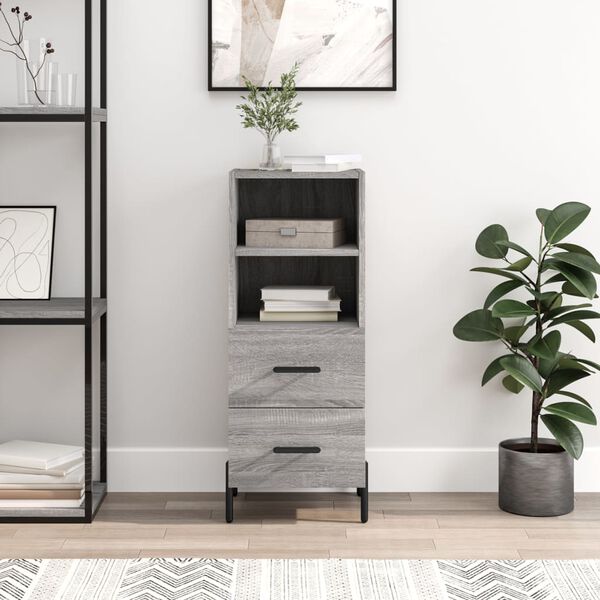 vidaXL kumode, pelēka ozolkoka, 34,5x34x90 cm, inženierijas koks