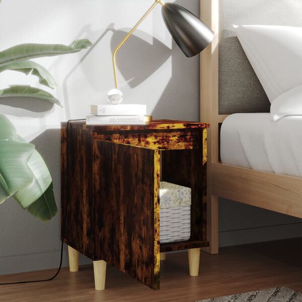 vidaXL naktsskapī&scaron;i ar koka kājām, 2 gab., ozolkoka krāsa, 40x30x50 cm