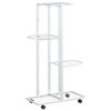 vidaXL puķu statīvs ar riteņiem, 4 līmeņi, 44x23x80 cm, balts, dzelzs