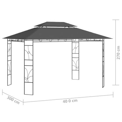 vidaXL dārza nojume, 4x3x2,7 m, antracītpelēka, 160 g/m²
