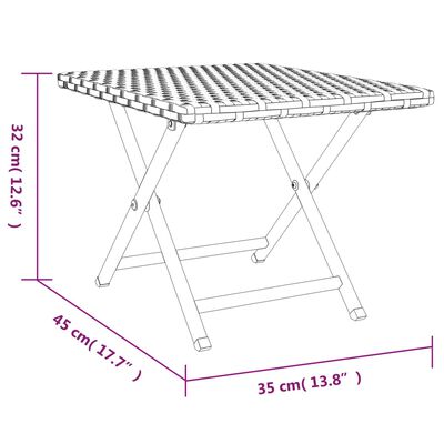 vidaXL saliekams galds, 45x35x32 cm, PE rotangpalma, brūns