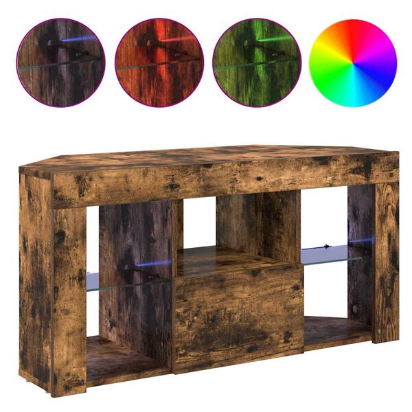 vidaXL Stūra LED TV skapītis Dūmaka ozols 100 x 40 x 50 cm