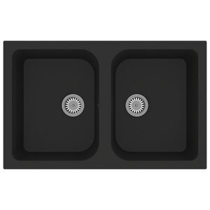 vidaXL Virtuves izlietne Melna 76 x 48 x 30 cm Kvarts un sveķi