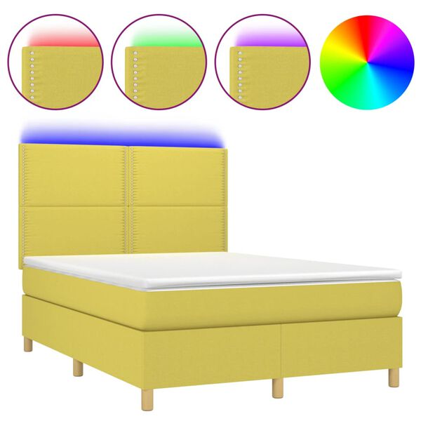 vidaXL atsperu gulta ar matraci, LED, zaļ&scaron; audums, 140x200 cm