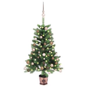 vidaXL izgaismota Ziemassvētku egle ar rotājumiem, zaļa, 90 cm