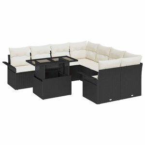 vidaXL Dārza dīvānu komplekts ar spilvenu 9 pcs Melna Polirāts