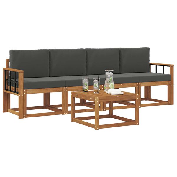 vidaXL Āra dīvānu komplekts ar spilvenu 5 pcs Dabisks un antracīts