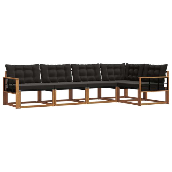 vidaXL Āra dīvānu komplekts ar spilvenu 5 pcs Dabīgs un melns