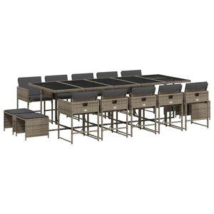 vidaXL 15-daļīgs dārza mēbeļu komplekts ar matračiem, PE rotangpalma