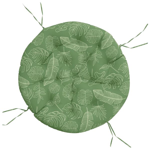 vidaXL krēslu spilvens, apaļ&scaron;, &Oslash;100 x11 cm, audums, lapu apdruka