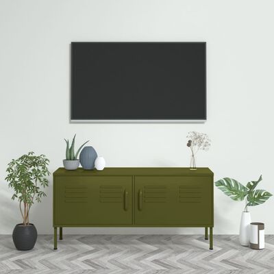 vidaXL TV skapītis, 105x35x50 cm, tērauds, olīvu zaļš