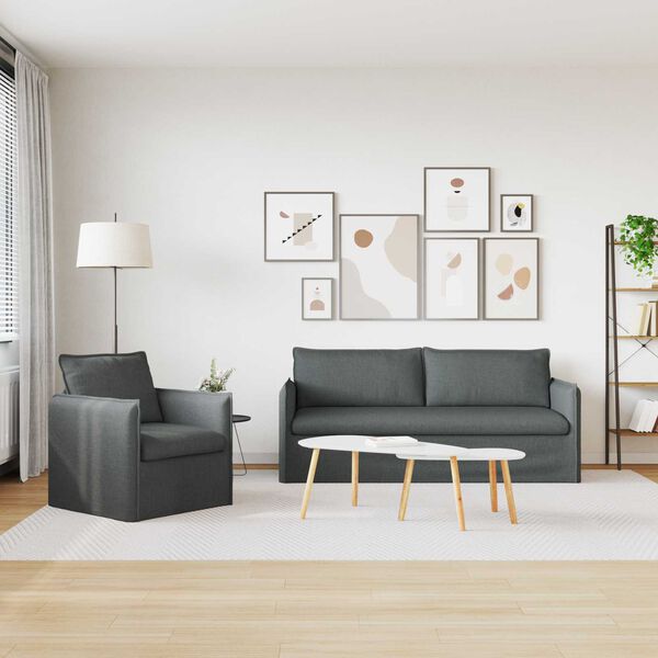 vidaXL Dīvāns 2 pcs Tum&scaron;i pelēks 196 x 82 x 85 cm audums