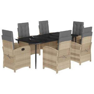 vidaXL 7-daļīgs virtuves mēbeļu komplekts ar matračiem,PE rotangpalma