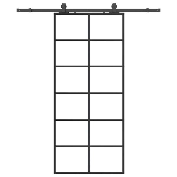 vidaXL bīdāmās durvis ar stiprinājumiem, melns, stikls, 90x205 cm