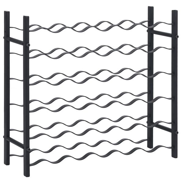 vidaXL vīna pudeļu plaukts 36 pudelēm, melna dzelzs