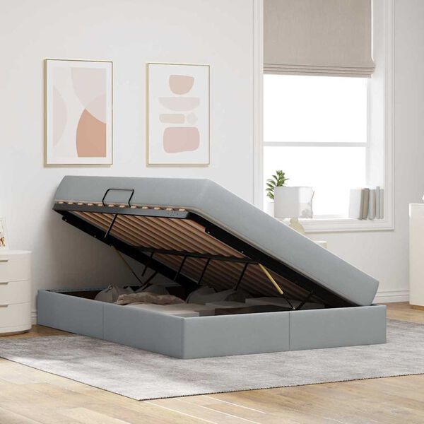 vidaXL Gulta ar uzglabāšanas vietu un matraci ar matraci Gaiši pelēks