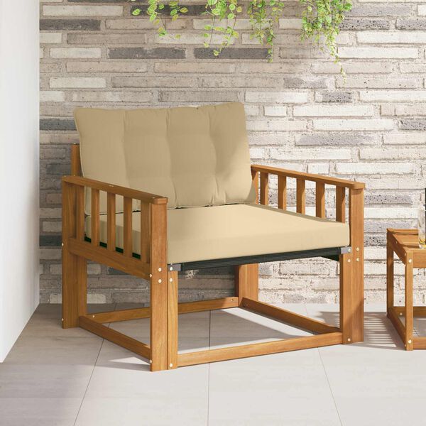 vidaXL Āra dīvānu komplekts Cieta akācijas koks un tekstilēns Dabiska