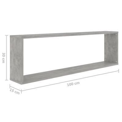 vidaXL sienas plaukti, 6 gb., betonpelēki, 100x15x30cm, skaidu plāksne