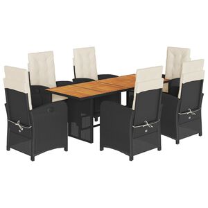 vidaXL 9-daļīgs dārza mēbeļu komplekts, matrači, melns, PE rotangpalma