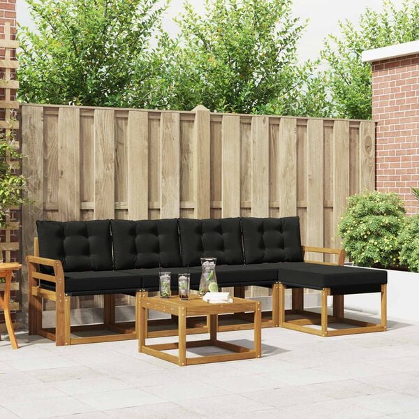 vidaXL Āra dīvānu komplekts ar spilvenu 6 pcs Dabīgs un melns