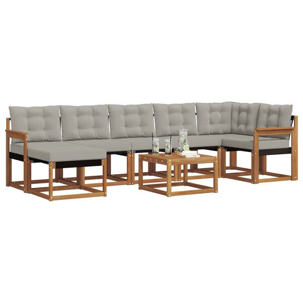 vidaXL Āra dīvānu komplekts ar spilvenu 8 pcs Dabīgs un gai&scaron;i pelēks